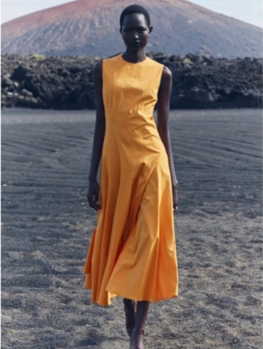 Sleeveless Orange A-Line Midi Dress
